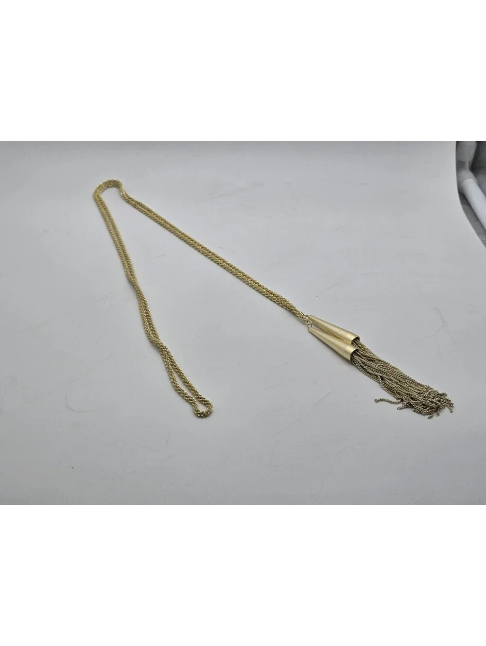 Kendra Scott Long Gold Tone Double Tassel Chain Necklace Statement Boho
